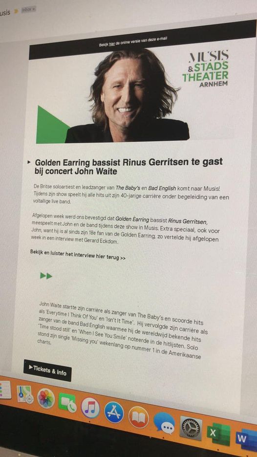 Rinus Gerritsen performing with John Waite September 21 2022 show announcement